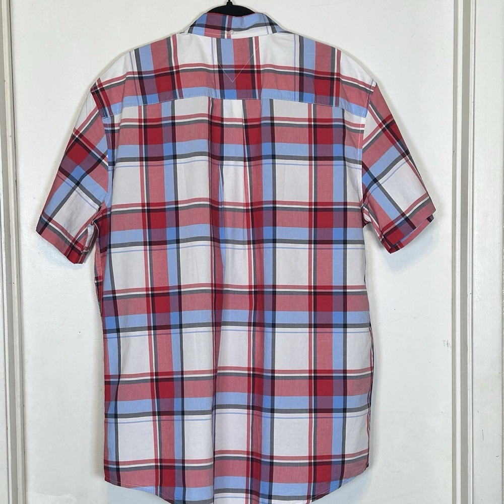 Tommy Hilfiger Men's Short Sleeve Button-Up Red White Blue Plaid XL 100 Cotton - Picture 4 of 8